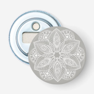 Exotic White Mandala on Gray Background Bottle Opener