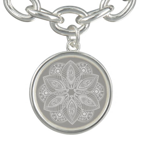 Exotic White Mandala on Gray Background Bracelet