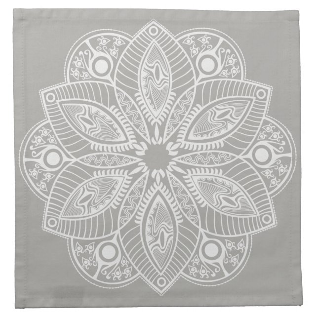 Exotic White Mandala on Gray Background Cloth Napkin (Front)