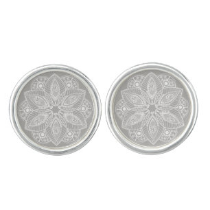 Exotic White Mandala on Gray Background Cufflinks