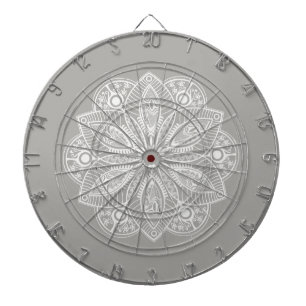 Exotic White Mandala on Gray Background Dart Board