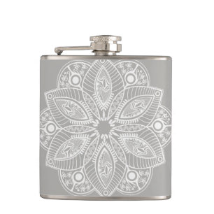Exotic White Mandala on Gray Background Flask
