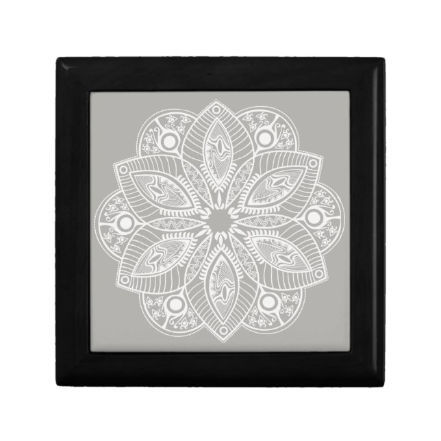 Exotic White Mandala on Gray Background Gift Box (Front)
