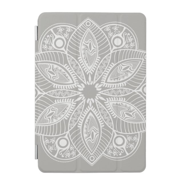 Exotic White Mandala on Gray Background iPad Mini Cover (Front)