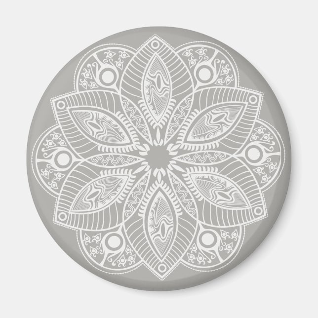 Exotic White Mandala on Gray Background Magnet (Front)