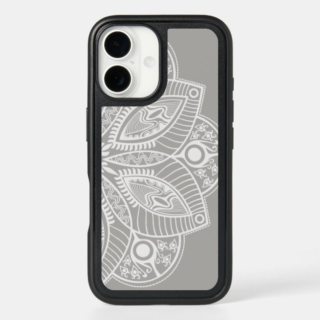 Exotic White Mandala on Gray Background Otterbox iPhone Case (Back)