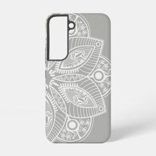 Exotic White Mandala on Gray Background Samsung Galaxy S22 Case