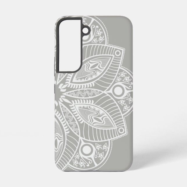 Exotic White Mandala on Gray Background Samsung Galaxy Case (Back)