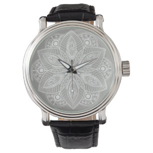 Exotic White Mandala on Gray Background Watch