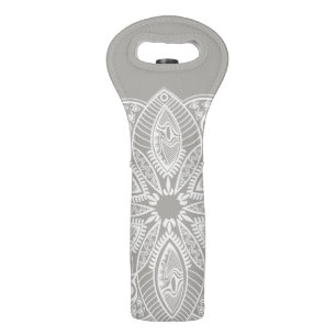 Exotic White Mandala on Gray Background Wine Bag