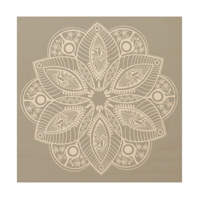 Exotic White Mandala on Gray Background Wood Wall Art (Front)