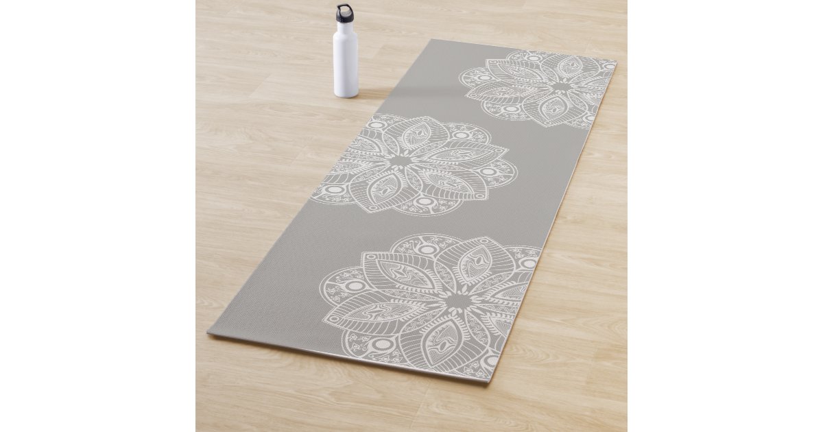 Exotic White Mandala on Gray Background Yoga Mat