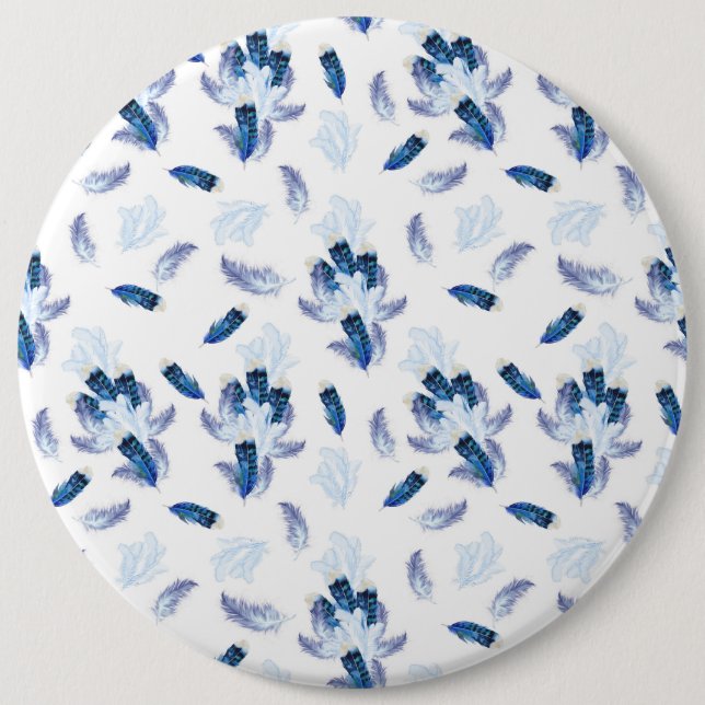 Exotic-White Parrot Blue tone Feathers Repeats Button (Front)