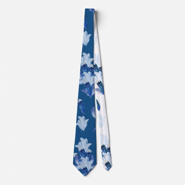 Exotic-White Parrot Blue tone Feathers Repeats  Neck Tie (Front)