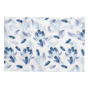 Exotic-White Parrot Blue tone Feathers Repeats Pillow Case