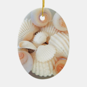 Exotic White Peach Sea Shells, Summer Beach Ceramic Ornament