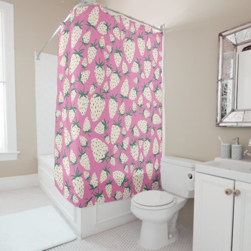 Exotic White Strawberries Colorful Spring Pink Shower Curtain