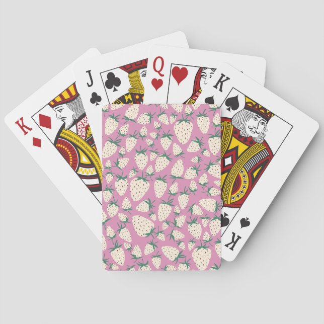 Exotic White Strawberries Cute Colorful Pattern  Poker Cards (Back)