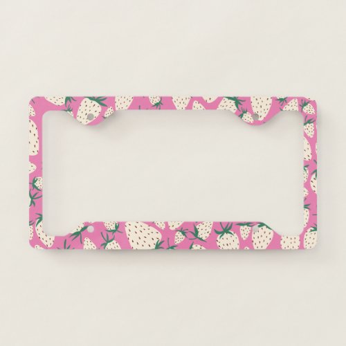 Exotic White Strawberries Fruity Handmade Pattern License Plate Frame