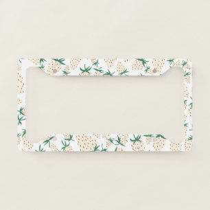 Exotic White Strawberries Fruity Handmade Pattern License Plate Frame