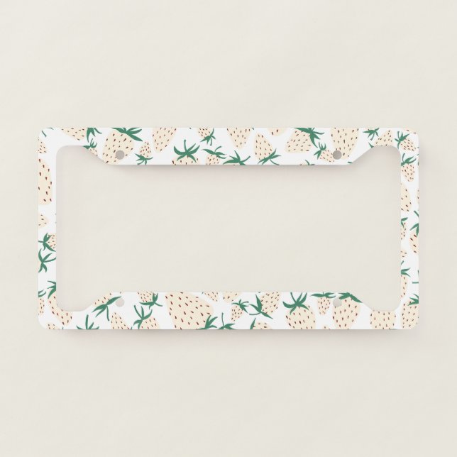 Exotic White Strawberries Fruity Handmade Pattern License Plate Frame (Front)