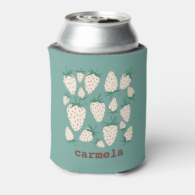 Exotic White Strawberries Sweet Colorful CUSTOM Can Cooler (Can Back)