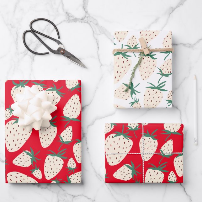 Exotic White Strawberries Sweet Colorful Fruit Wrapping Paper Sheets (Front)