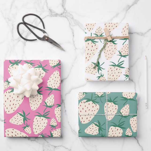 Exotic White Strawberries Sweet Colorful Fruit Wrapping Paper Sheets (Front)