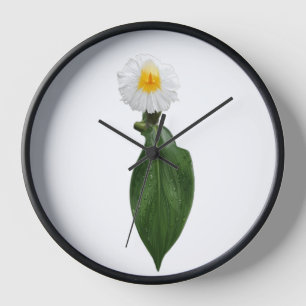 Exotic White Tropical Flower Botanical Wall Clock
