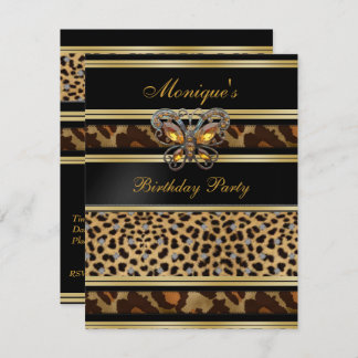 Exotic Wild Animal Prints Birthday Black Gold 2 Invitation