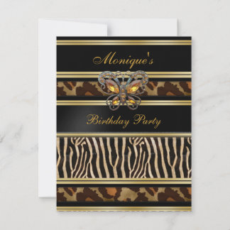 Exotic Wild Animal Prints Birthday Black Gold Invitation