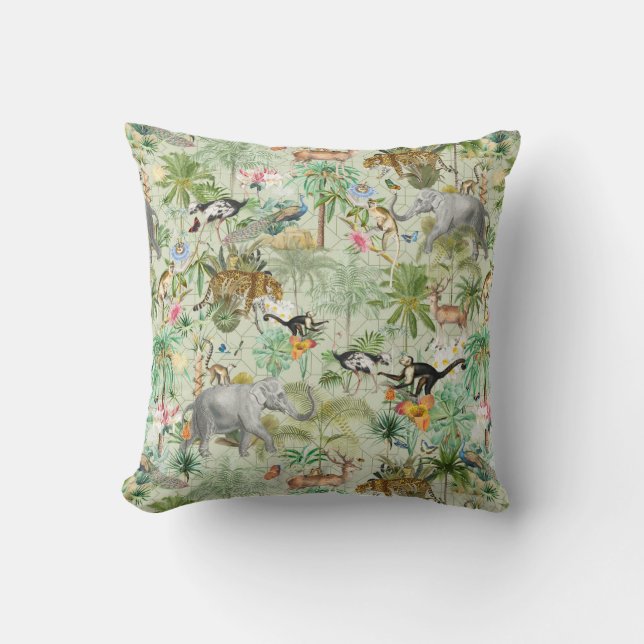 Exotic Wild Animals Jungle Fantasy  Throw Pillow (Front)
