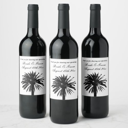Exotic wine bottle labels for fancy beach wedding