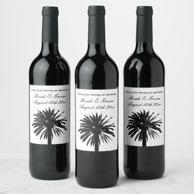 Exotic wine bottle labels for fancy beach wedding (Bottles)