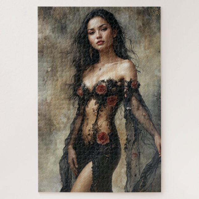 Exotic Woman in Sheer Black Gown Jigsaw Puzzle (Vertical)