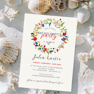 Exotic Wood Wildflower Wreath Bachelorette Party Invitation