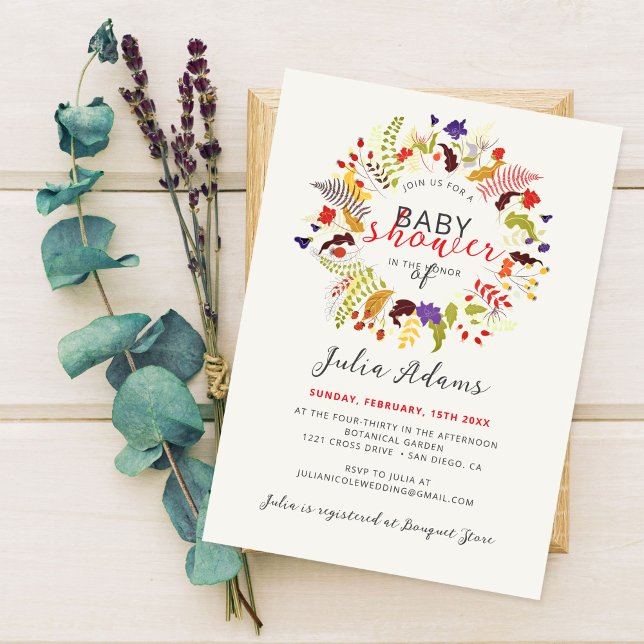 Exotic Woodland Wildflower Wreath Baby Shower Invitation (Creator Uploaded)