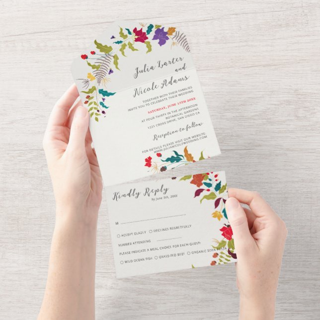 Exotic Woodland Wildflower Wreath Wedding All In One Invitation (Tearaway)