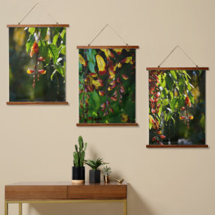 Exotic Yellow and Red Indian Clock Vine Botanical Hanging Tapestry