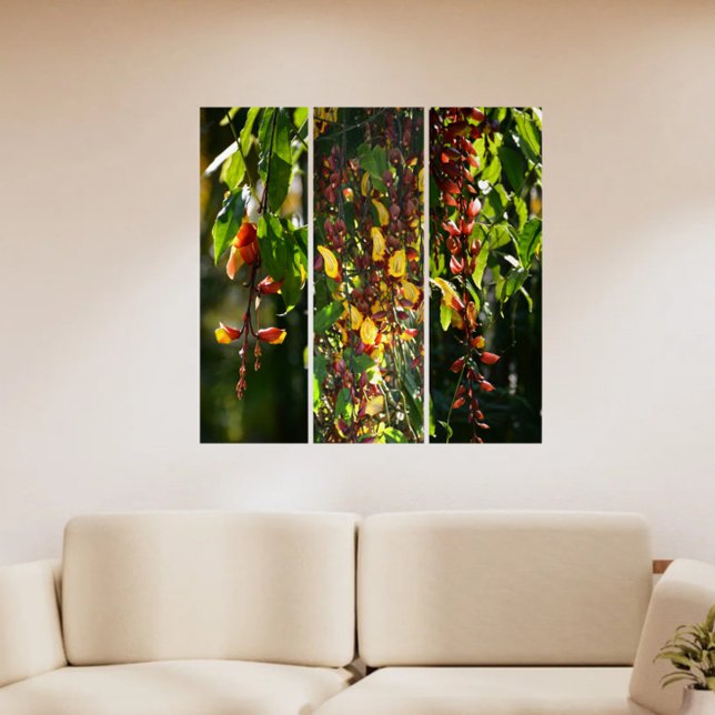 Exotic Yellow and Red Indian Clock Vine Botanical Triptych (Creator Uploaded)