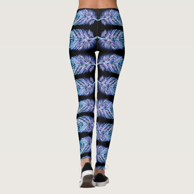 Exotix Blue Feathers Black Leggings - Choose Color (Back)