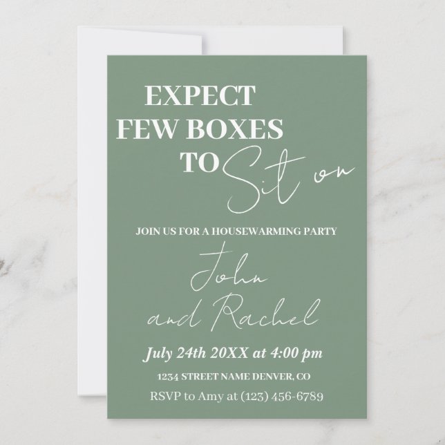 Expect few boxes to sit on fun housewarming party  invitation (Front)