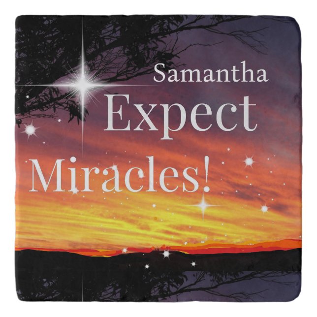 Expect Miracles Sparkle Sunset Get Well Soon Name Trivet (Front)