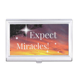 Expect Miracles Sparkle Sunset Inspirational Quote Business Card Case
