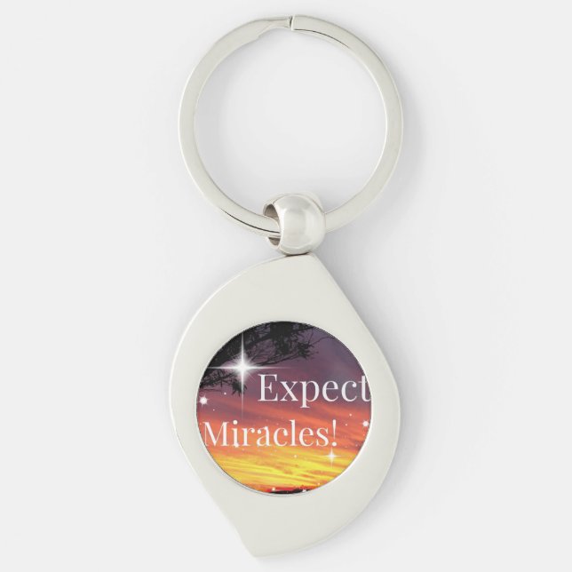 Expect Miracles Sparkle Sunset Inspirational Quote Keychain (Front)