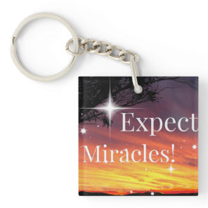 Expect Miracles Sparkle Sunset Inspirational Quote Keychain