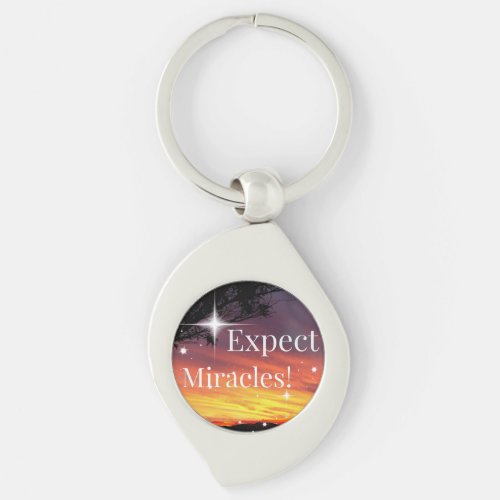 Expect Miracles Sparkle Sunset Inspirational Quote Keychain