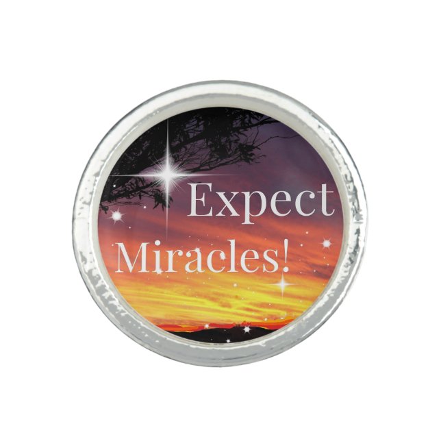 Expect Miracles Sparkle Sunset Inspirational Quote Ring (Front)
