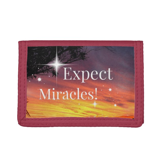 Expect Miracles Sparkle Sunset Inspirational Quote Trifold Wallet (Front)