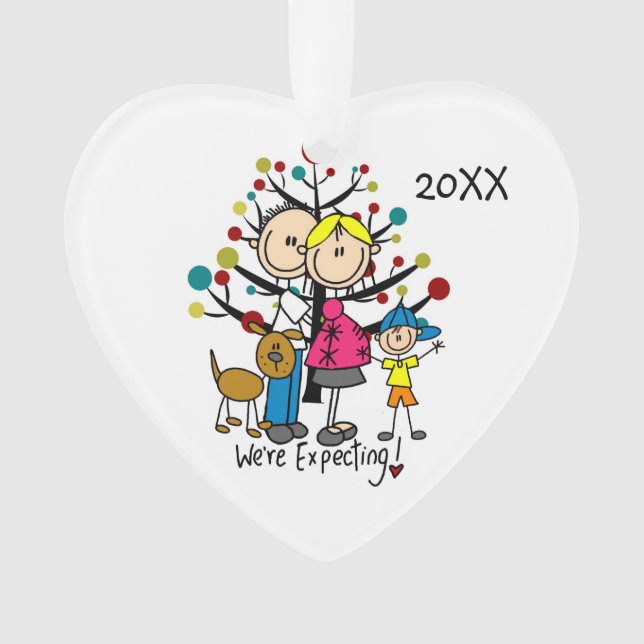 Expectant Couple, Boy, and Dog Acrylic Ornament (Front)